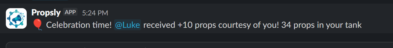Slack showing a props message in the feed channel